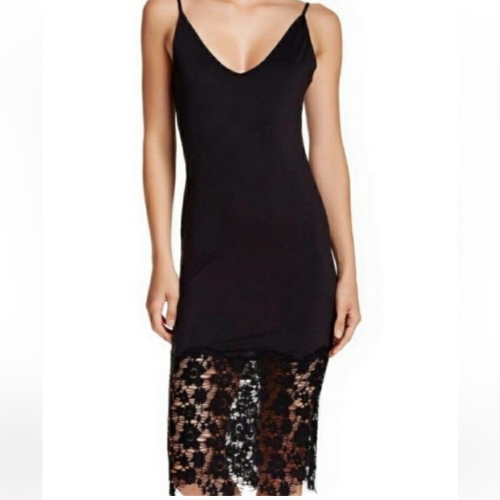 Free People Intimately Truly Slinky Bodycon Lace Sheer Slip Dress Black Size XS